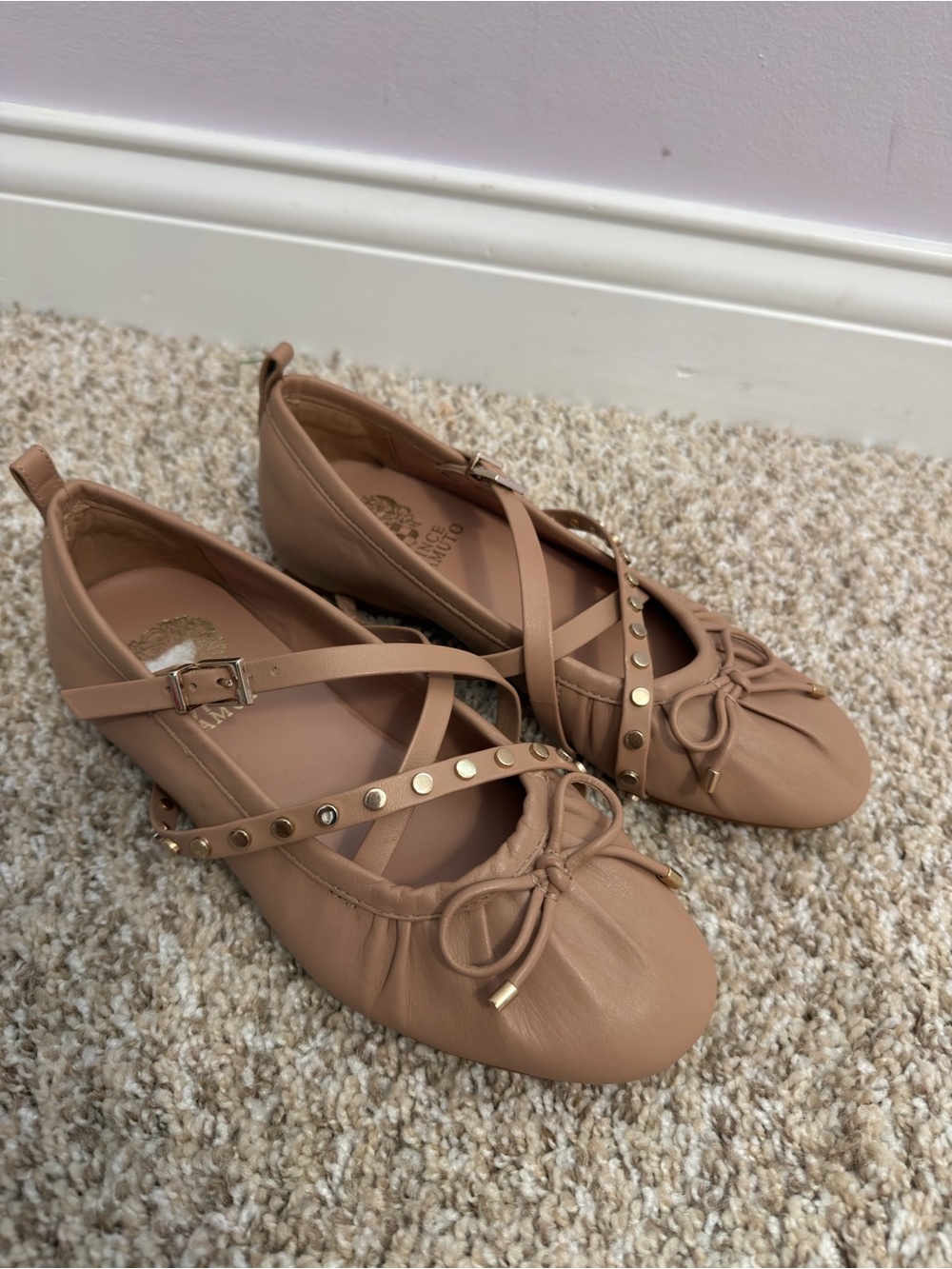 Women’s Studded Strappy Ballet Flats in Nude